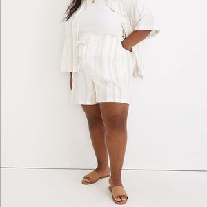NWT Madewell Plus Linen-Blend Pull-On Paperbag Shorts: Undyed Stripe Edition -2X